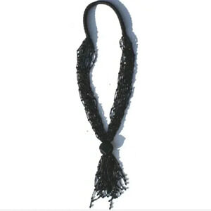 Black Fashion Cocktail Long Beaded Rope Cuff Neck Costume Jewelry Necklace